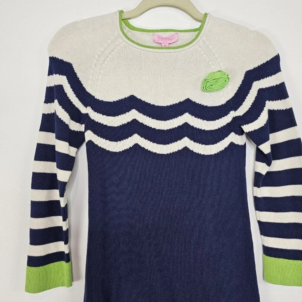 Lilly Pulitzer Girls Sweater Dress Youth 10 Navy Ivory Green Wedding Guest Party - Picture 8 of 9
